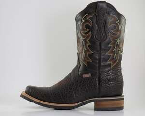 Mens Brown Bull Neck Leather Square Toe Cowboy Western Rodeo Boots